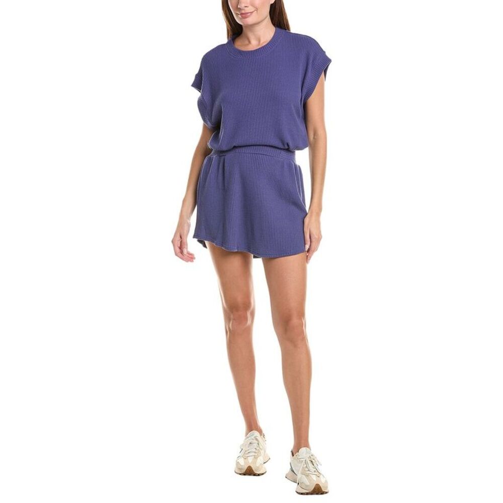 Chaser Womens Waffle Thermal Joan Mini Dress, Blue